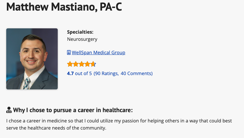 This is a picture of Matt Mastiano, a physician assistant, in relationship to an article entitled, "Why Do I Need a Primary Care Doctor?"