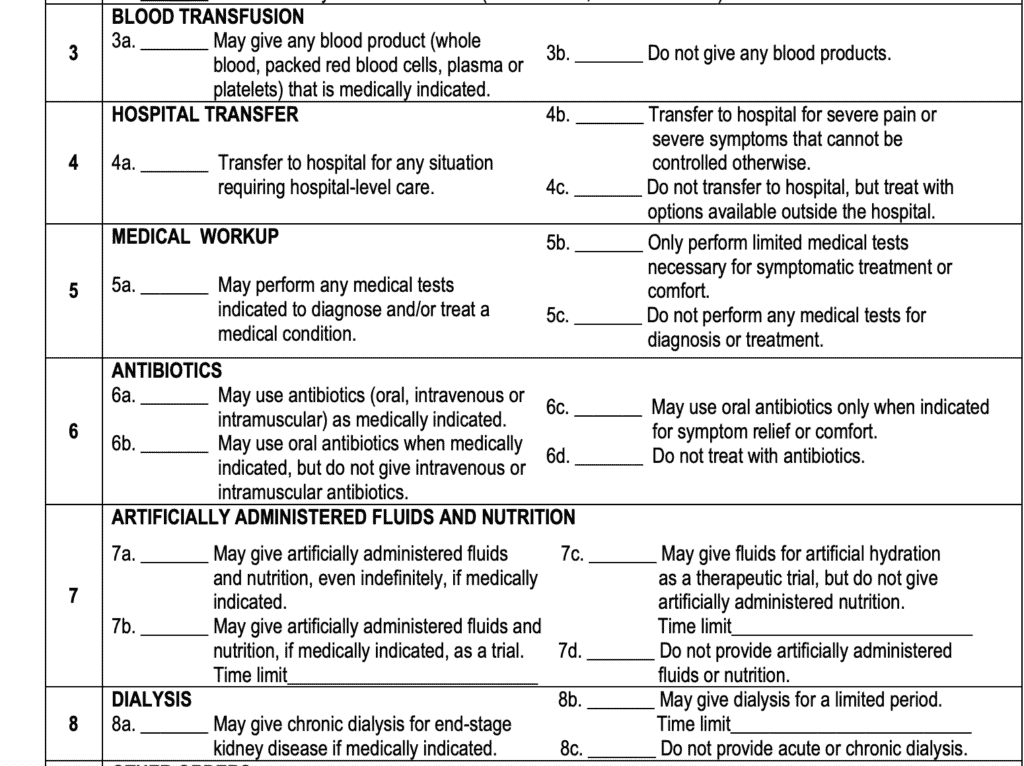 This is a screenshot of the Maryland MOLST form. 