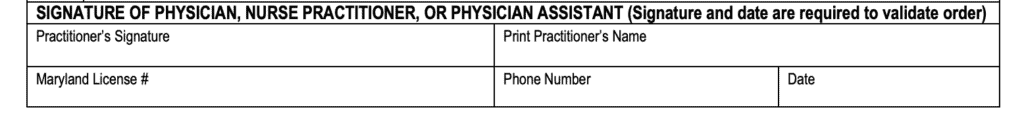 This is a screenshot of the Maryland MOLST form where a healthcare practitioner is required to sign the form. 