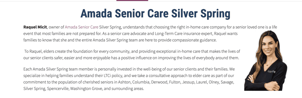 This is a screenshot from Amada Senior Care of Montgomery's website. 
