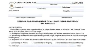 A screenshot of Maryland's Adult guardianship petition.