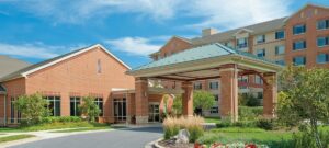 This is an exterior photograph of the nursing facility at Riderwood Village in Silver Spring, Maryland. 