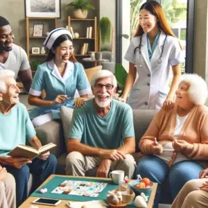 This is an image depicting a happy nursing home in Montgomery County, Maryland. 