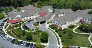 This is an arial photograph taken of Brooke Grove Rehabilitation and Nursing Center using Ryan Miner's drone.