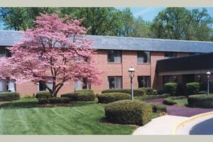 This is an external photograph of Carriage Hill Bethesda, a Montgomery County nursing home. 