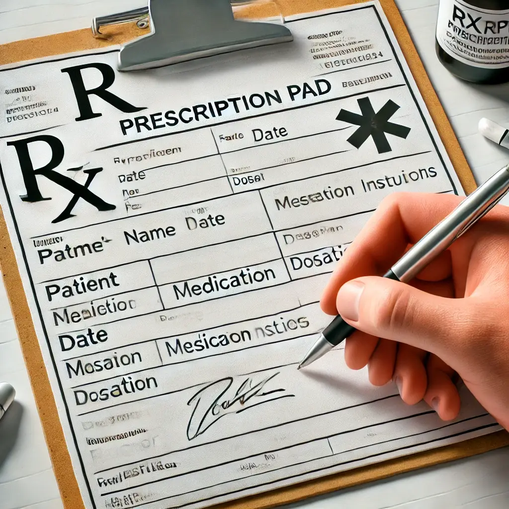 This is an AI-generated image of a medical professional's prescription medication pad. 