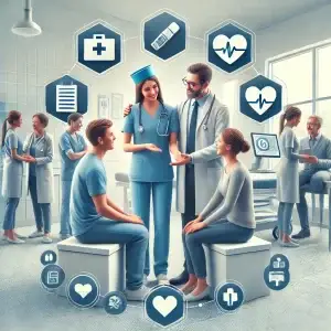 This is an AI generated image image depicting the consistency of care and strong relationships between patients and their nurse practitioners (NPs) or physician assistants (PAs).