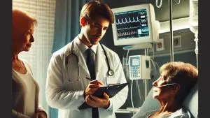 This AI image depicts a Maryland surrogate decision maker at a hospital setting making a healthcare decision for their loved one.