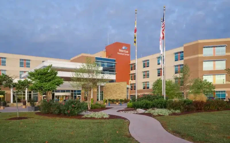 This is an image of Meritus Medical Center's front entrance.