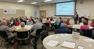 This is an AI generated image capturing the essence of older adults (seniors) in Frederick County, Maryland, attending the public listening sessions conducted my MGT consulting for the senior feasibility study.