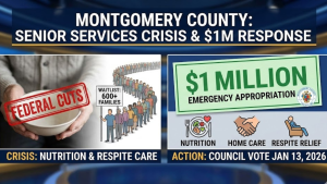 This is an image of an infographic created for The Senior Soup story on Montgomery County Senior Services' funding.