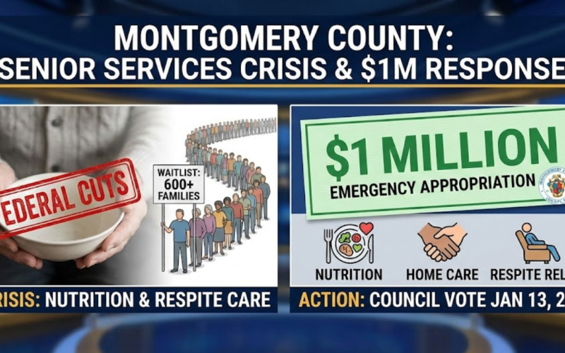 This is an image of an infographic created for The Senior Soup story on Montgomery County Senior Services' funding.
